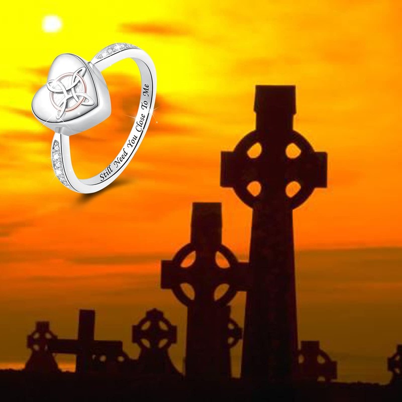 IOHUPCI Sterling Silver Celtic Knot Urn Ring for Ashes Hold