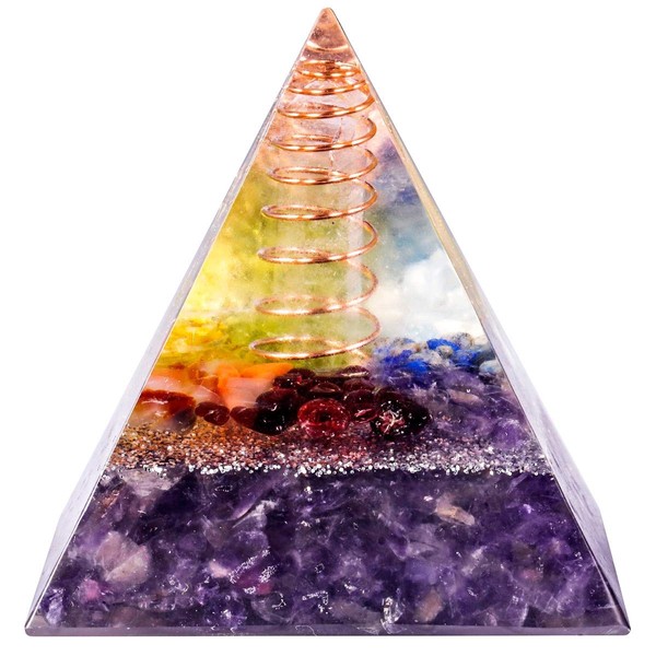 mookaitedecor Amethyst Crystal Orgone Pyramid with Copper Wire Crystal Quartz Points Orgonite Energy Generator for Protection Meditation Yoga Chakra Balancing