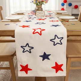 QIONG MENG 4th of July Table Runner Stars Embroidered Table Decoration for Home Memorial Day Independence Day Patriotic Indoor Kitchen Dining Decor 13x72 Inch