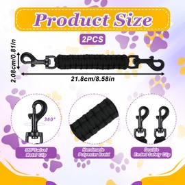 Qianyu Pack of 2 Dog Collar Clips Prong Collar Clamp Backup Safety Clip Handmade Safety Strap Adjustable Double Clasp Leash Connector for Dog Harness Spiked Collar