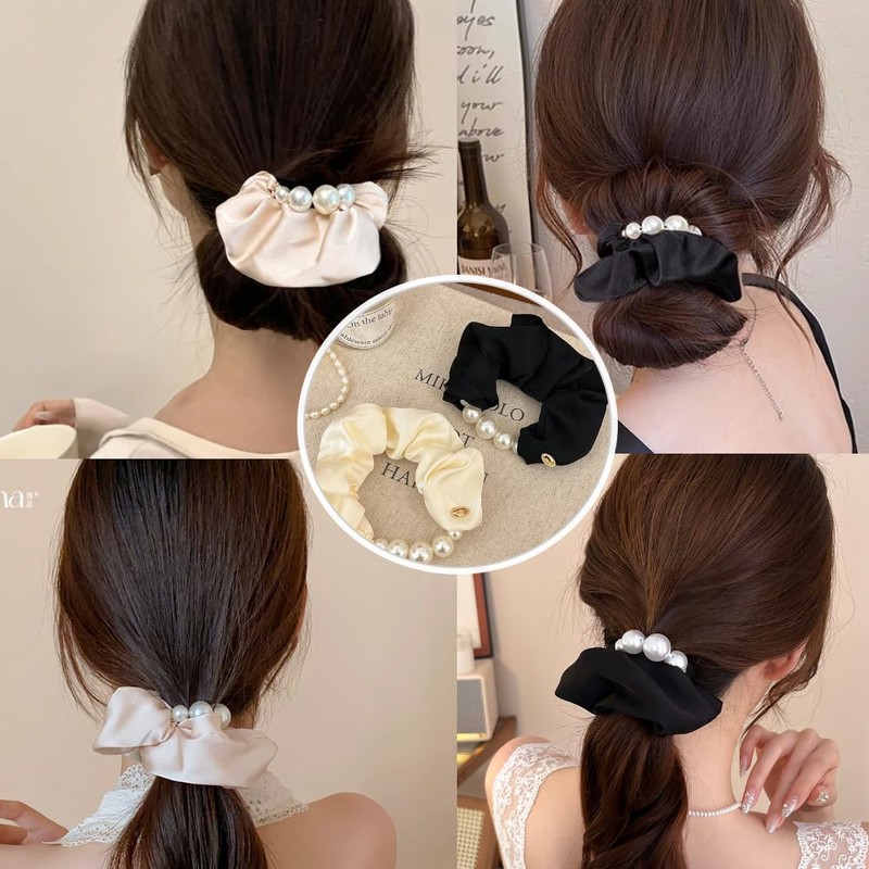 Scrunchie, Silk Hair Elastic, Pearl, Stylish, Simple, No Trace, Painless,