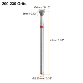 HARFINGTON 6pcs 200-230 Grits Diamond Grinding Bit 4mm Inverted Cone Head 2.35mm Shank 3mm Length Stone Sanding Drill Bits Rotary Tool for Ceramic Glass Nails Grinding Polishing