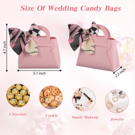 AojSup 24 Pcs PU Leather Purse Gift Bags with Handles Ribbon Purse Party Favor Bags for Baby Showers Birthday Wedding Candy, Pink