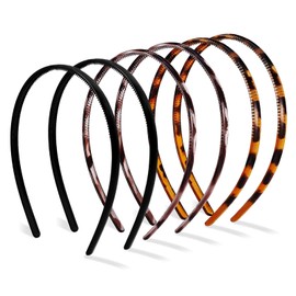 Hanyousheng 6 Pack Plastic Headband, 8mm Teeth Comb Headband, 3 Color Non-slip Hair Hoop, Unisex Hair Band, Sport Fashion Hair Band Accessories for Women and Men