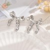 Silver Bow Earrings for Women Trendy Ribbon Bow Knot Stud