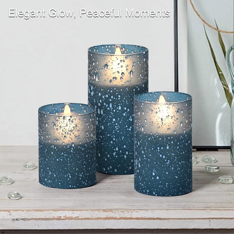 Blue Flameless Candles Set with Remote Control, Flickering LED Battery