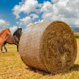 MIYABALA Round Bale Hay Net for Horses,5x5 Feet Knotless Slow Feed Hay Net Feeder for Livestocks,Heavy Gauge Large Hay Net for Horses, Cattle, Sheep in Farms and Pastures
