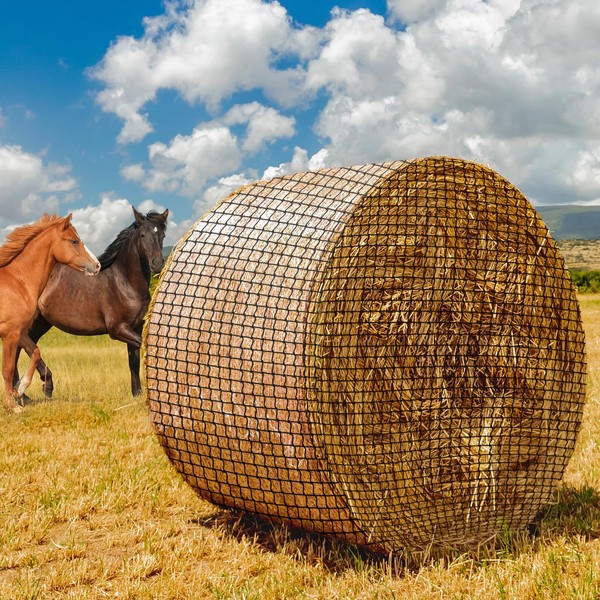MIYABALA Round Bale Hay Net for Horses,5x5 Feet Knotless Slow