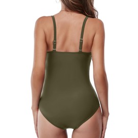 LAPHEE ROSE - Traje de baño de una pieza para mujer, con control de abdomen, traje de baño fruncido, Verde (Rifle Green), 14