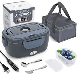 Electric Lunch Box Food Heater, 3 in 1 Ultra Quick Heated Lunch Boxes for Adults, 12V/24V/110V Portable Food Warmer for Car/Truck/Office With Fork Spoon and Insulated Carry Bag
