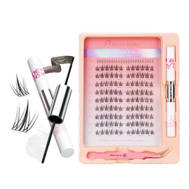 Mlen Diary Lashes Clusters,132pcs 9-12mm False Lashes With Lash Bond and Seal Remover,Tweezers,Individual D Curl Manga Individual Cluster Lashes,Natural Look DIY Eyelash Extension Kit (05 Lazy Sunflower)