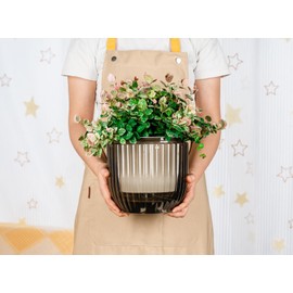 Melphoe Self Watering Hanging Planters for Indoor Plants, 1 Pack 8.3 Inch Outdoor Hanging Plant Pot Basket, 2 Kinds of Plant Hangers Macrame 35.5’’ & Metal Chain 19.6’’ Long for Garden Home Decor