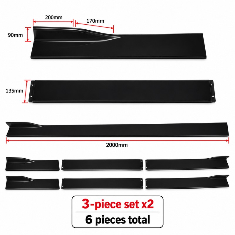 6PCS Universal Side Skirt Extension Kit – 205 cm Trim-to-Fit