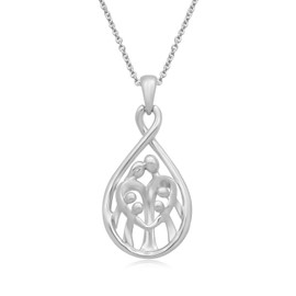 Jewelili Parent and 4 Children Family Necklace Pendant in Sterling Silver with 18 inch Cable Chain