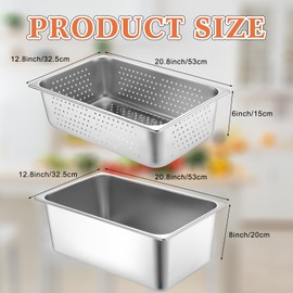 Tioncy 2 Pack Full Size Hotel Pans with Perforated Steam Pan, Stainless Steel Steam Table Pan Multifunctional Food Chafing Supplies for Restaurant Kitchen(Full Size, 6 Inches, 8 Inches)