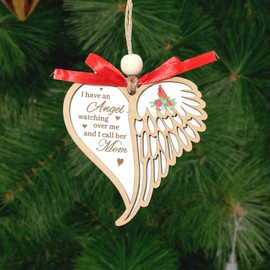 Mom Memorial Angel Wing Ornament - I Have an Angel Mom, Christmas Sympathy Gift for Loss of Mother, Cardinal Memorial Gift