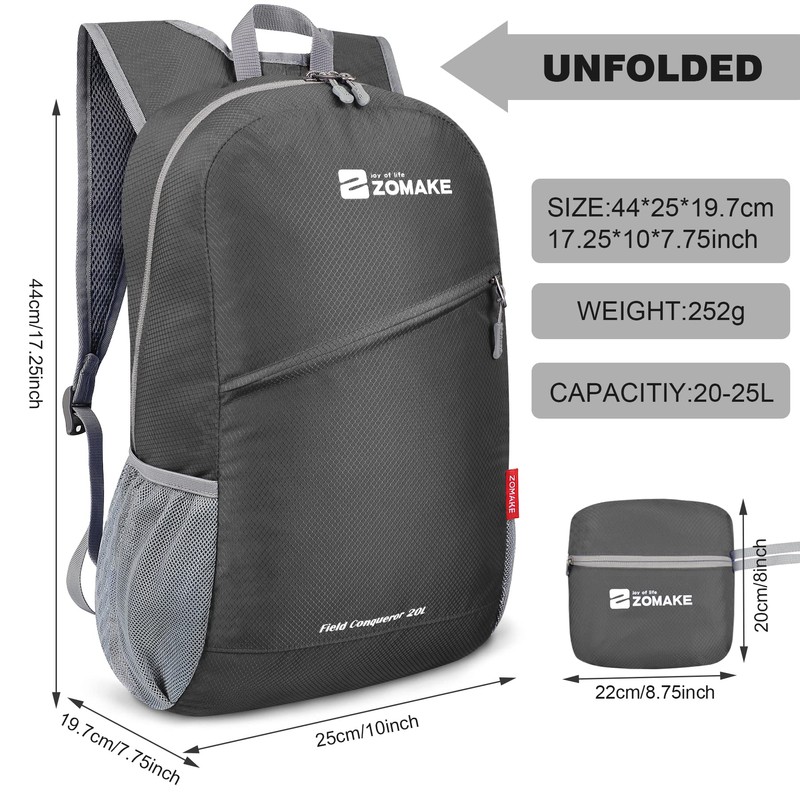 ZOMAKE Foldable Backpack Lightweight Rucksack 20L,Ultra Packable Small Backpacks Water