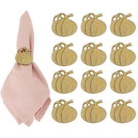 ALPHA Living HOME - Servilleteros de metal dorado envejecido, 12 unidades, forma de calabaza, 1.5 pulg. de diámetro. Anillos redondos para decoración de otoño, Acción de Gracias, boda, decoración de