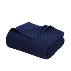 100% Egyptian Cotton Waffle Weave Throw Blanket for Bed Couch Sofa Home Decor, Soft Lightweight Bed & Couch Blanket for All Seasons (Navy Blue - King Size - 104 * 90")