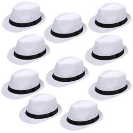 10 Pack 1920s Fedora Hats for Men Short Brim Sun Panama Hats for Men Women Party Costume, Circumference 60 cm (White)