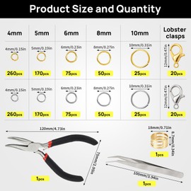 Catephe 1200 Pcs Open Jump Rings, Jump Rings for Jewelry Making, Necklace Keychain Repair Kit with Making Tools Tweezer, Plier, Lobster Claw Clasps, Open Rings for DIY Crafts Keychains