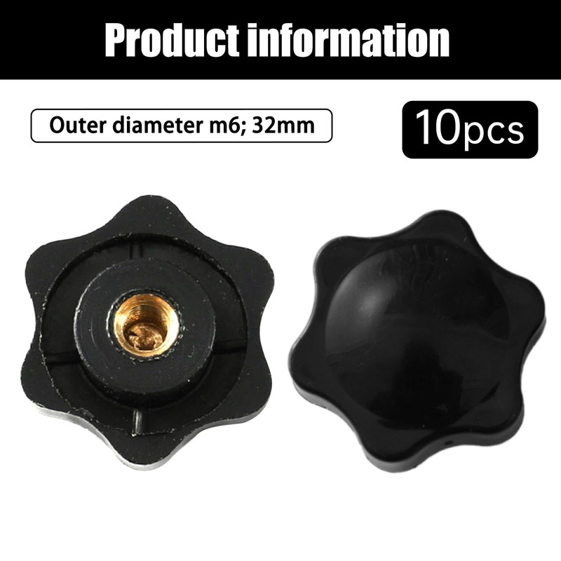 RLMVGBX 10 Pcs M6 Black Plastic Star Shape Head Female