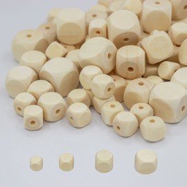 Natural Square Wooden Beads Set, 100 Pieces Wooden Balls with Hole, Natural Wooden Beads, Untreated Wooden Balls, for Handmade Garlands, Jewellery Making, DIY Crafts (8/10/14/18 mm) (Square)