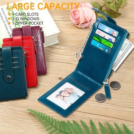 Huztencor Credit Card Holder for Women RFID Small Wallet Women Slim - Multi Zipper Card Case with Keychain Blue