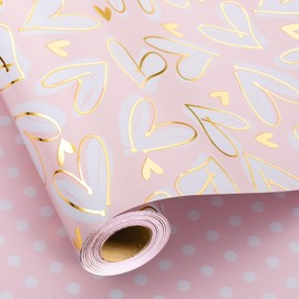 MAYPLUSS Wedding Wrapping Paper Roll, 17IN x 33FEET Gold Foil Heart Bridal Shower Gift Wrap for Mothers Day, Engagement, Baby Shower, Valentines Day