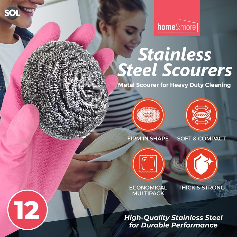 12pk SOL Stainless Steel Scourer, Wire Scourers, Metal Sponge, Pan