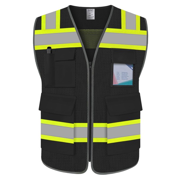 TCCFCCT High Visibility Vest 5 Pockets Mesh Reflective Safety Vest