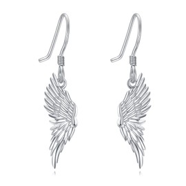 JERWLI Angel Wings Earrings 925 Sterling Silver Angel Wings Dangle Earrings Jewellery Gifts for Women, Sterling Silver, No Gemstone
