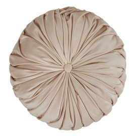 SARO LIFESTYLE Madison Collection Round Velvet Pintucked Throw Poly Filled Pillow, 14", Natural
