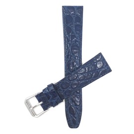 Bandini Womens Italian Leather Watch Strap - Blue - Glossy - Flat - Crocodile Pattern - 20mm Watch Band