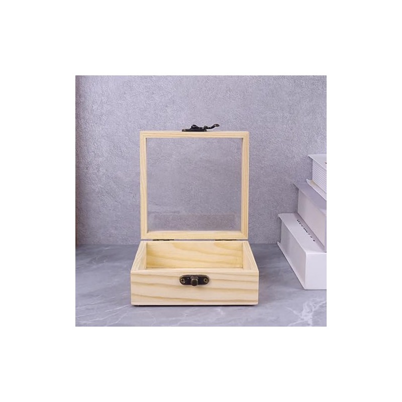 CALFOVERA 4.72×4.72×1.97 Inch Wooden Square Storage Box with Glass Hinge