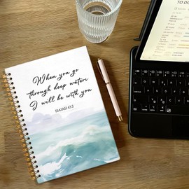 NEFMGEG Blue Ocean Christian Spiral Notebook Journal, Isaiah 43:2 Bible Verse Journal for Women, Christian Gifts for Women, Religious Scripture Notebook, 5.5x8.3 Inch