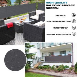 Balkon Sichtschutz Balkonabdeckung 90cm x 350cm- Sichtschutzplane 100% PrivatsphäRe. Wasserabweisend Sonnenschutz, für den Gartenzaun oder Balkon - Anthrazit