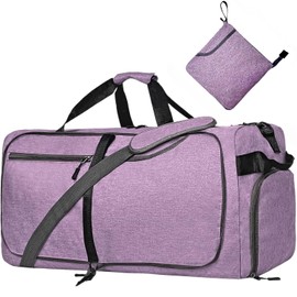 Travel Duffle Bag for Men, Large Foldable Duffel Bags for Traveling with Shoes & Wet Compartment Waterproof Weekender Gym Bag for Men Women, Purple, 65L, Weekender Bag With Shoes Compartment & Wet