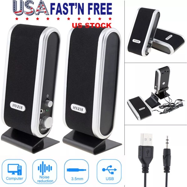 Unbranded New PC Computer Speakers 2.0 Stereo USB 3.5 mm