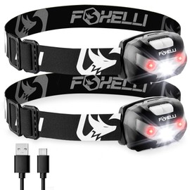 Foxelli USB-C Rechargeable LED Headlamp – Super Bright, Lightweight Head Lamp for Running, Camping, Hiking & Work – Comfortable Fit for Adults & Kids