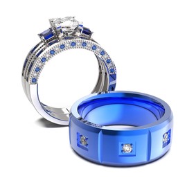 3pc Couples Wedding Ring Sets His And Hers Women Sterling Silve Blue Moissanite and men Wedding Bands Together With Jewelry Box