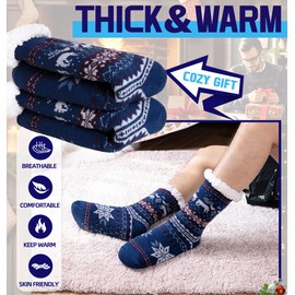 DoSmart Men's Winter Thermal Fleece Lining Knit Slipper Socks Soft Warm Cozy Fuzzy Fluffy Christmas Non Slip Socks (Color Blue)