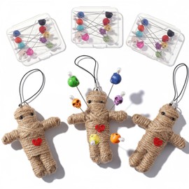 Poen 3 Pcs Voodoo Dolls Horror Doll with 30 Skull Pins, Christmas Stuffing Decoration Funny Inspirational Positive Ornaments Gifts for Friend Coworkers New Year Halloween Party Supplies(Hemp Rope)