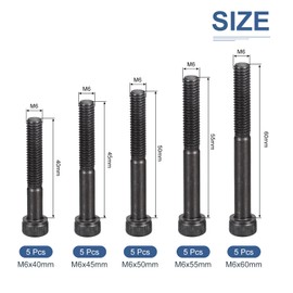 DTGN 25er Pack M6x40/45/50/55/60mm (DxH) Sechskantschrauben Sortiment - Gut für mechanische Geräte - Sortiment aus Kohlenstoffstahl Maschinenschrauben Kit