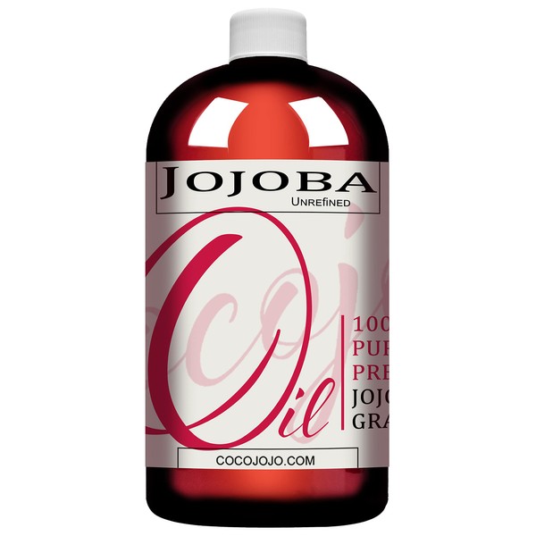 JOJOBA OIL Cold Pressed Unrefined 100% Pure Natural Jojoba Oil Carrier for Essential Oils, Cleansing, Moisturizer for Face, Hair Moisturizer, Ears, Eyelash, Massage, Makeup Remover, Soap Making. 32 oz