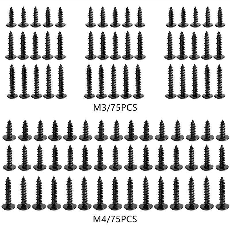 150 PCS M3 M4 Black Round Head Self Tapping Screws