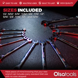 Olsa Tools Ratcheting Wrench Set, 12-Piece SAE, Chrome Vanadium Steel