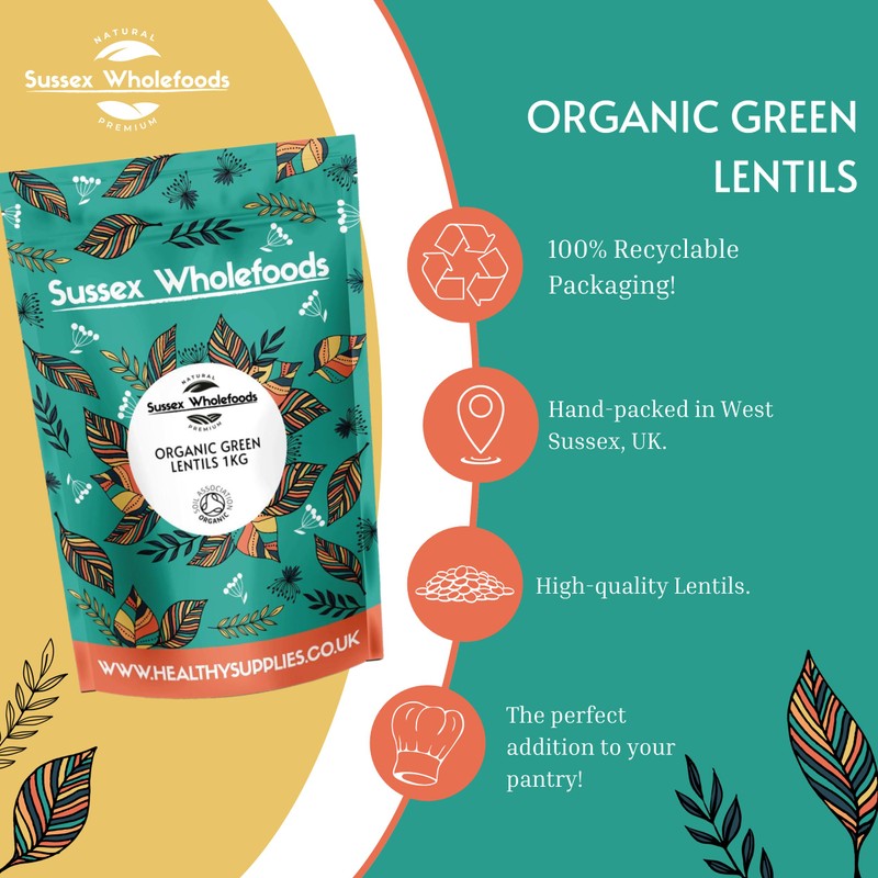 Sussex Wholefoods Organic Green Lentils 500g - Protein-Packed, Nutritious &