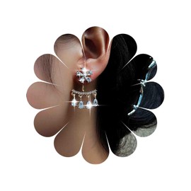 TseenYi Boho Crystal Chandelier Drop Earrings Gold CZ Flower Stud Earrings Rhinestone Ear Jacket Earrings Teardrop Crystal Dangle Bridal Earrings CZ Two Way Earrings Jewelry for Women and Girls