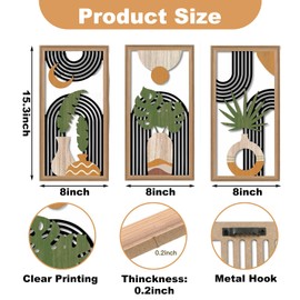 Xheanyu Decor Boho Abstract Wall Art Set of 3, Framed Wall Art, Botanical Boho Wall Decor for Bedroom, Canvas Wall Art, Minimalist Wall Decor Pictures for Living Room Bedroom Bathroom Office